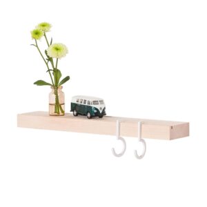Figr1 Wooden Wall Shelf Surface 30 Hard Maple - Metal hooks white