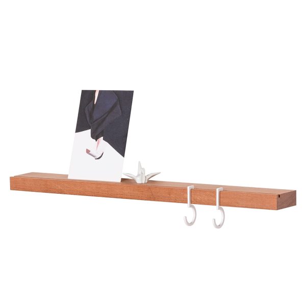 Figr1 Wooden Wall Shelf Surface 50 Jatoba - Metal hooks white
