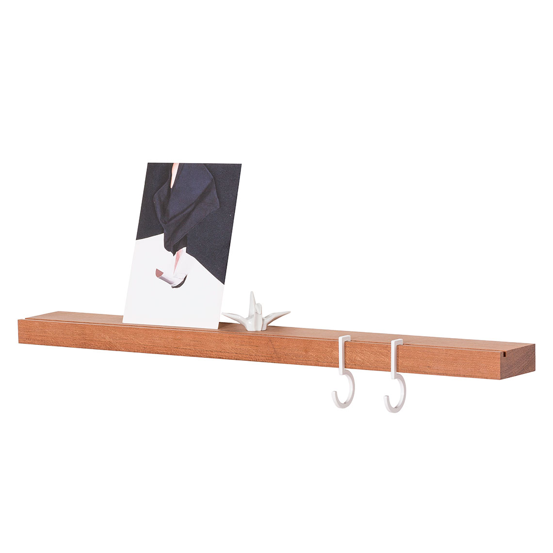 Figr1 Wooden Wall Shelf Surface 50 Jatoba - Metal hooks white