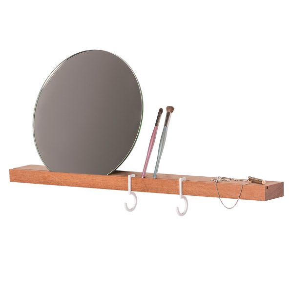 Figr1 Wooden Wall Shelf Surface 50 Jatoba - Reflector Circle Blanc - Metal hooks white