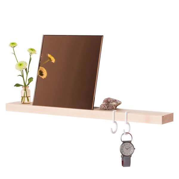 Figr1 Wooden Wall Shelf Surface 50 Hard Maple - Reflector Square Rose - Metal hooks white