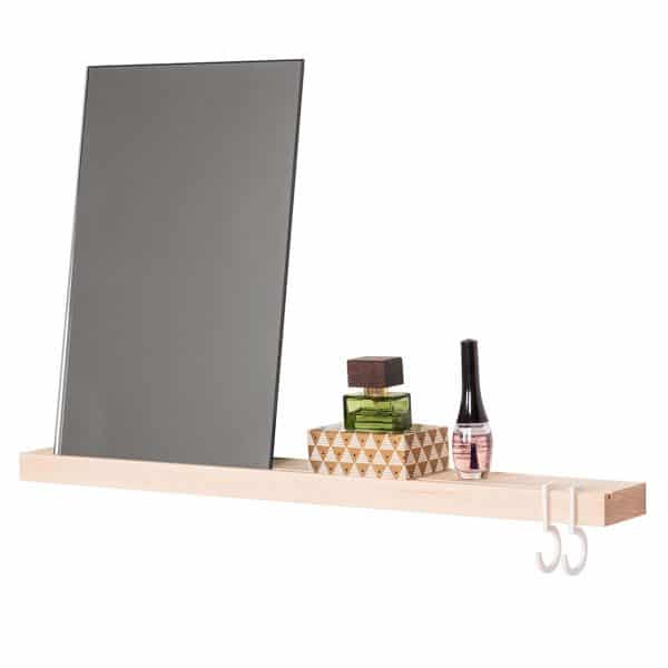 Figr1 wooden wall shelf 'Surface 50' hard maple - Reflector Rectangle Grey - Metal hooks white